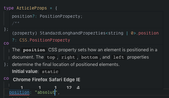 Autocompletion on properties